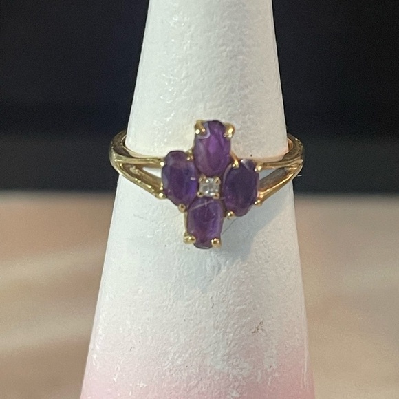 Genuine Amethyst gemstone & Diamond 10K Gold stamped Ring beautiful purple real - Picture 3 of 7